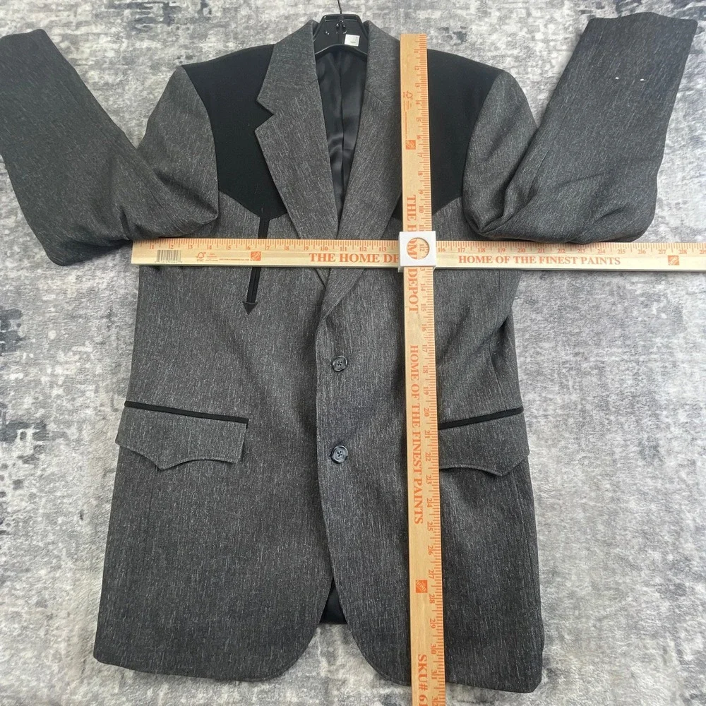 Circle S Mens 40R Vtg Western Blazer Gray Black Contrast Yoke Sport Coat Cowboy